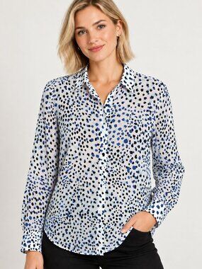 Anthropologie Cloth & Stone Blouse in Black, Blue, White Print, Size L